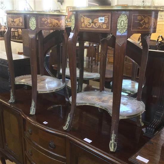 Pair Louis XV style inlaid oval tables